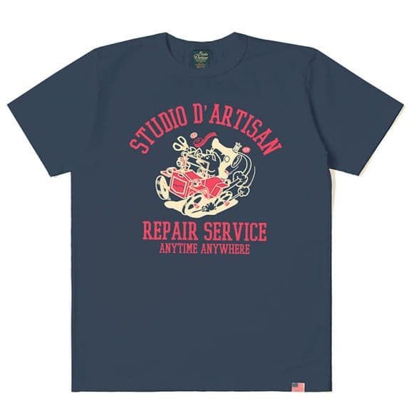 STUDIO D'ARTISAN Cotton Print T-Shirt M Navy Made in Japan