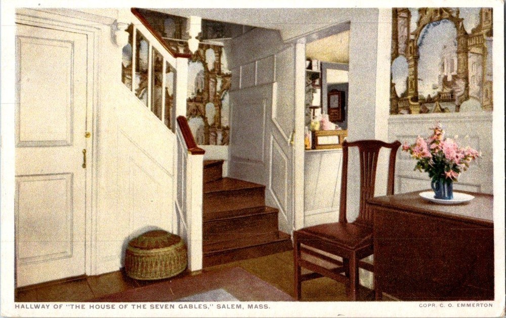 Vintage Postcard Hallway House of Seven Gables Salem MA Phostint