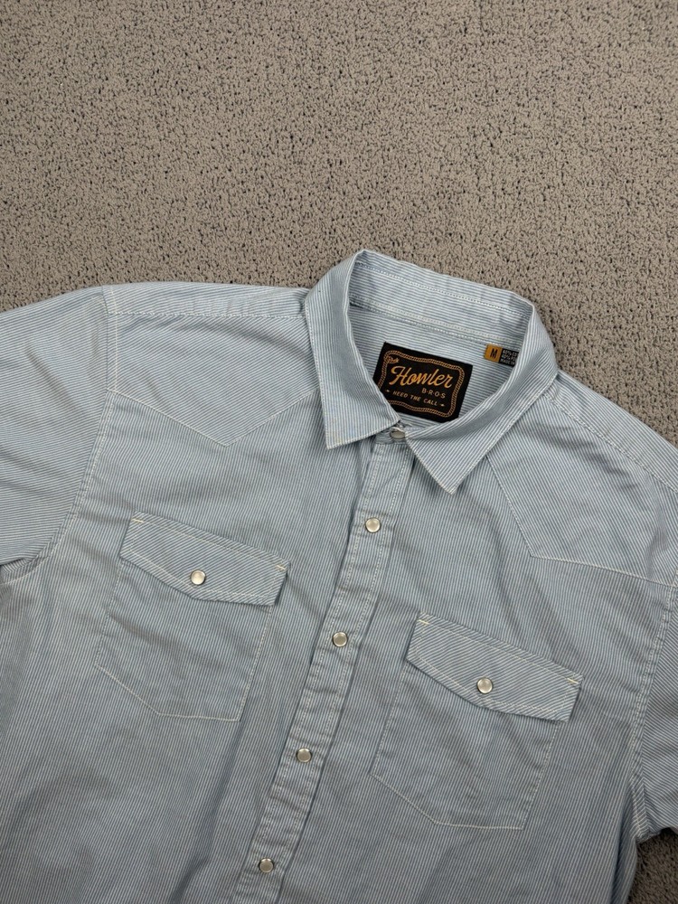 Howler Bros Shirt Mens M Blue Pearl Snap Button Up Short Sleeve Casual Western