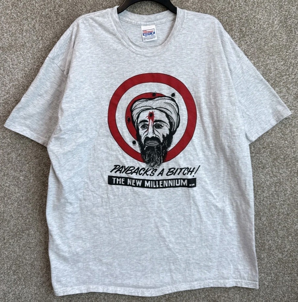 Vintage Y2k Mens Osama Bin Laden Single Stitch 9/11 Payback T-shirt Size 2XL