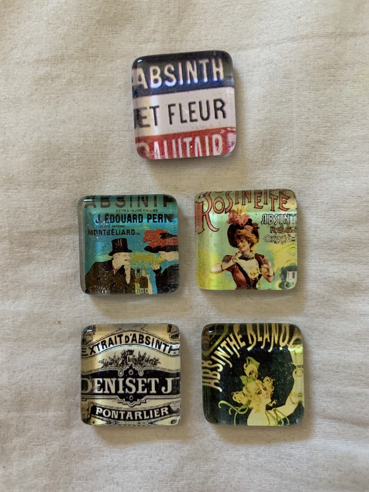 Vintage Absinthe Ad Square Tile Magnets Handmade Retro Decor-image