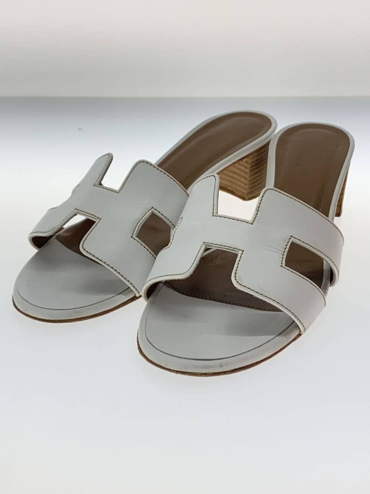 Authentic HERMES Oasis Sandals White Leather H Cut-Out EU 36.5 Preowned