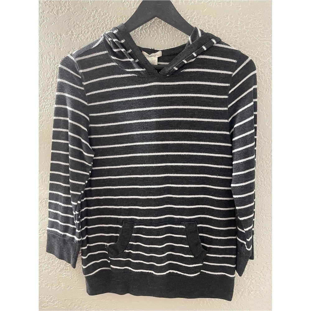 Timing Women's Casual Gray & White Striped Hooded Pullover XL