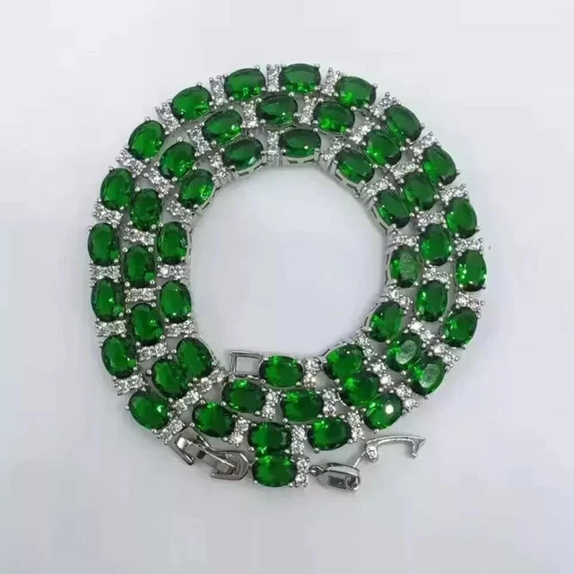 Lab Created Emerald and Diamond 14K White Gold Plated Men's Tennis Necklace