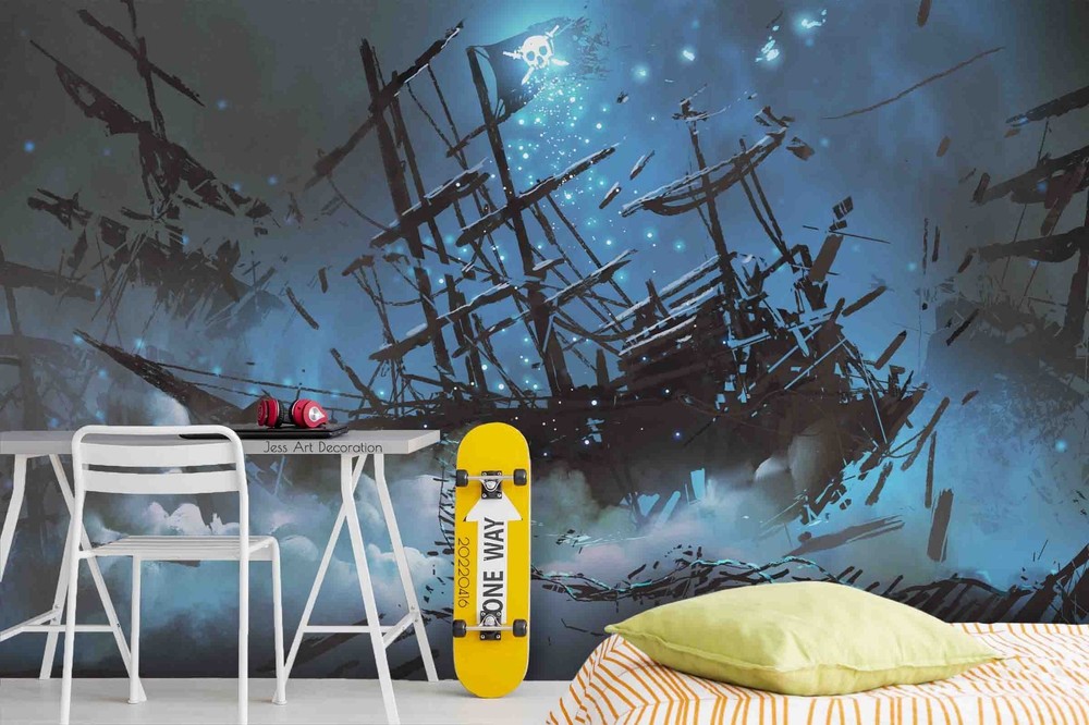 3D Damaged Pirate Ship Illustration Wall Murals Wallpaper Murals Wall Sticker