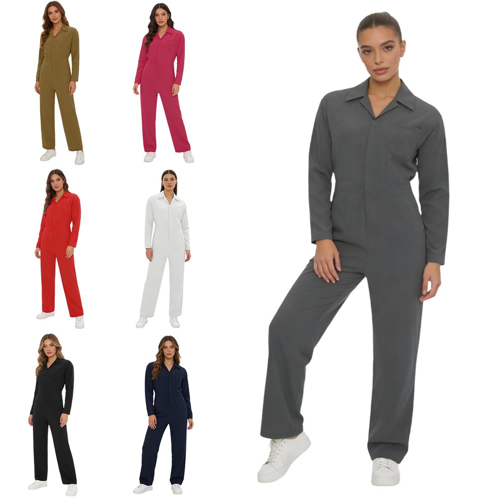Women Coverall Solid Color Jumpsuit Party Workwear Casual Uniform Carnival