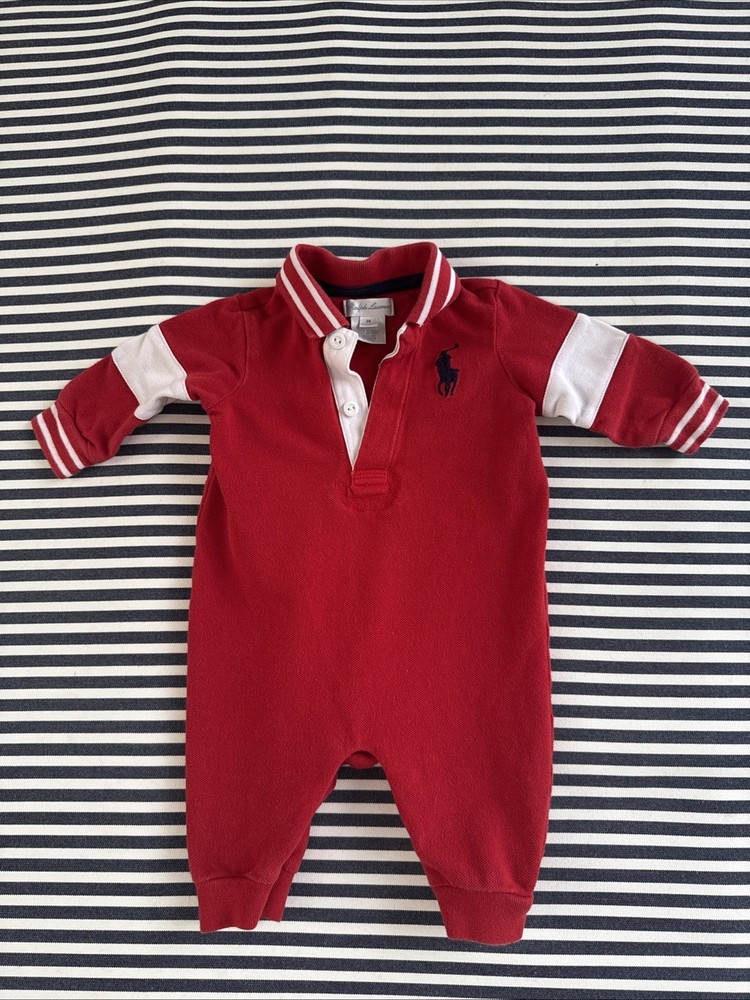 Ralph Lauren Boys' Polo Romper Size 3 Months Red