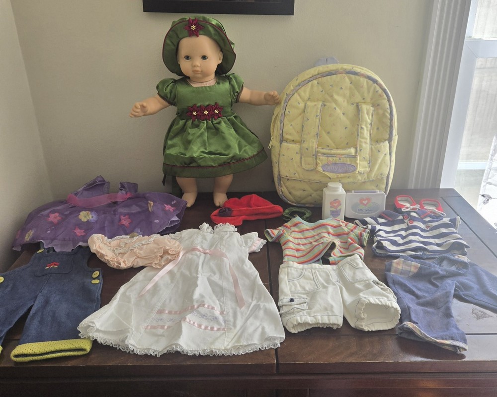 Vintage Pleasant Company Bitty Baby American Girl Doll Clothes Lot Carrier Blue
