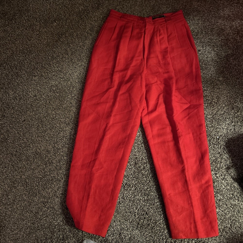 Collectible Gold Giorgio Sant Angelo Linen Rayon Red Pants Womens Size 14 Pleats