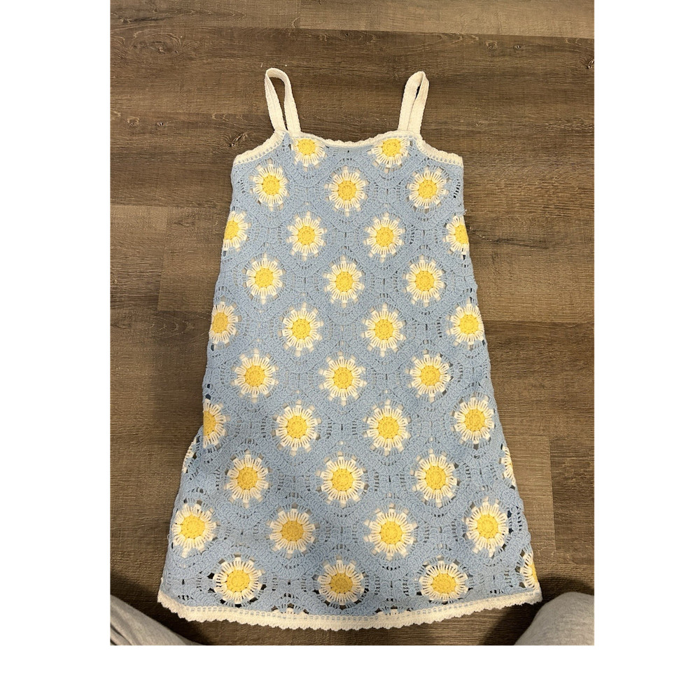 Haute Hippie Girls Blue Yellow White Floral Crochet Sundress Sleeveless 9-10Y