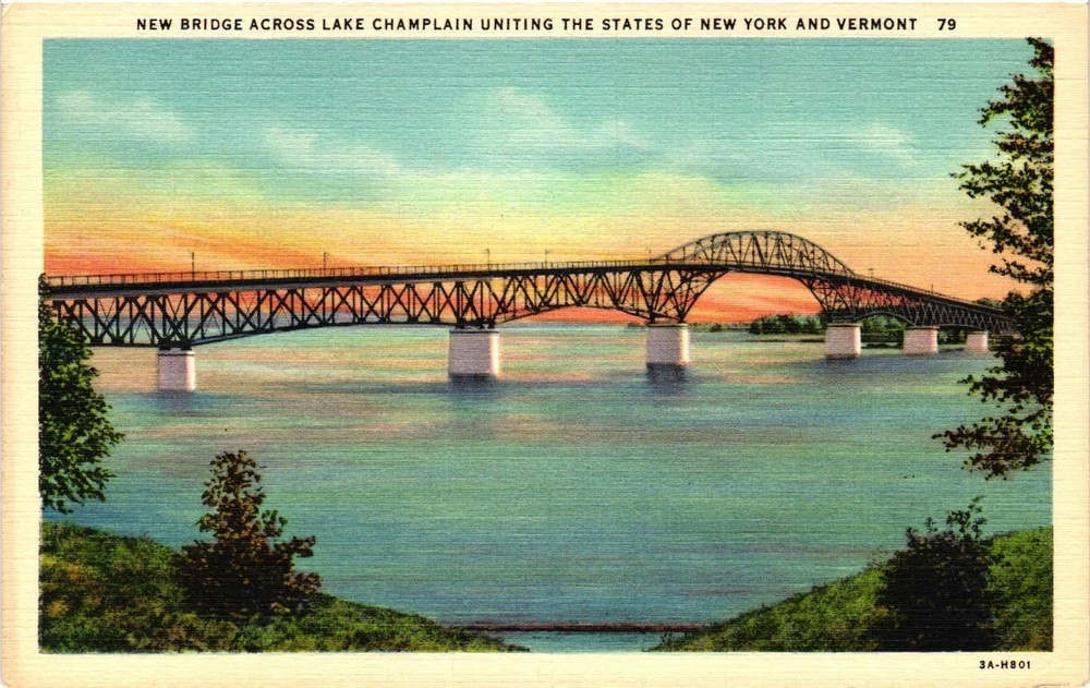 Vintage Postcard- NEW BRIDGE, LAKE CHAMPLAIN, N.Y. - VT.