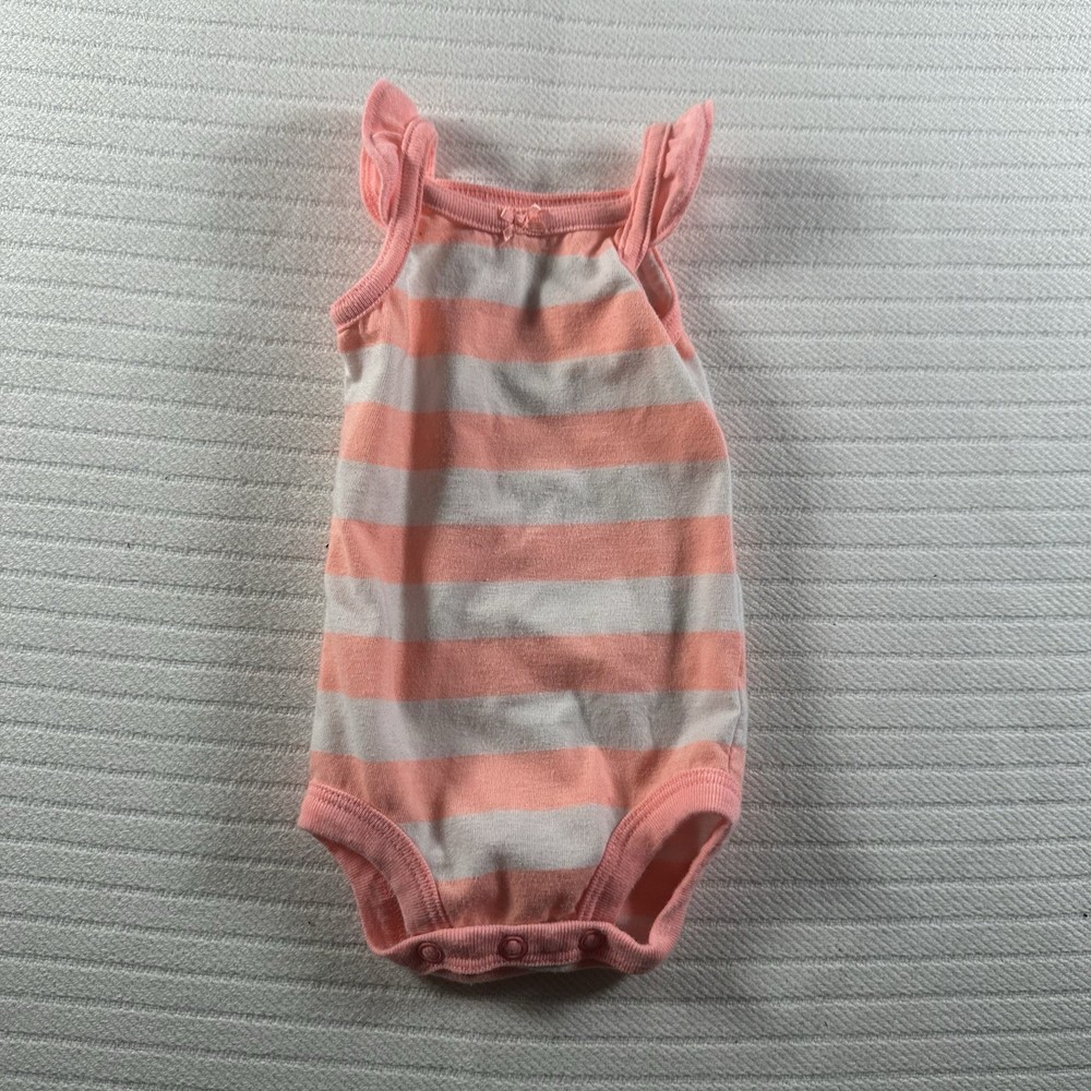 Carter’s Newborn Baby Girl One Piece Bodysuit Pink White Striped Sleeveless￼