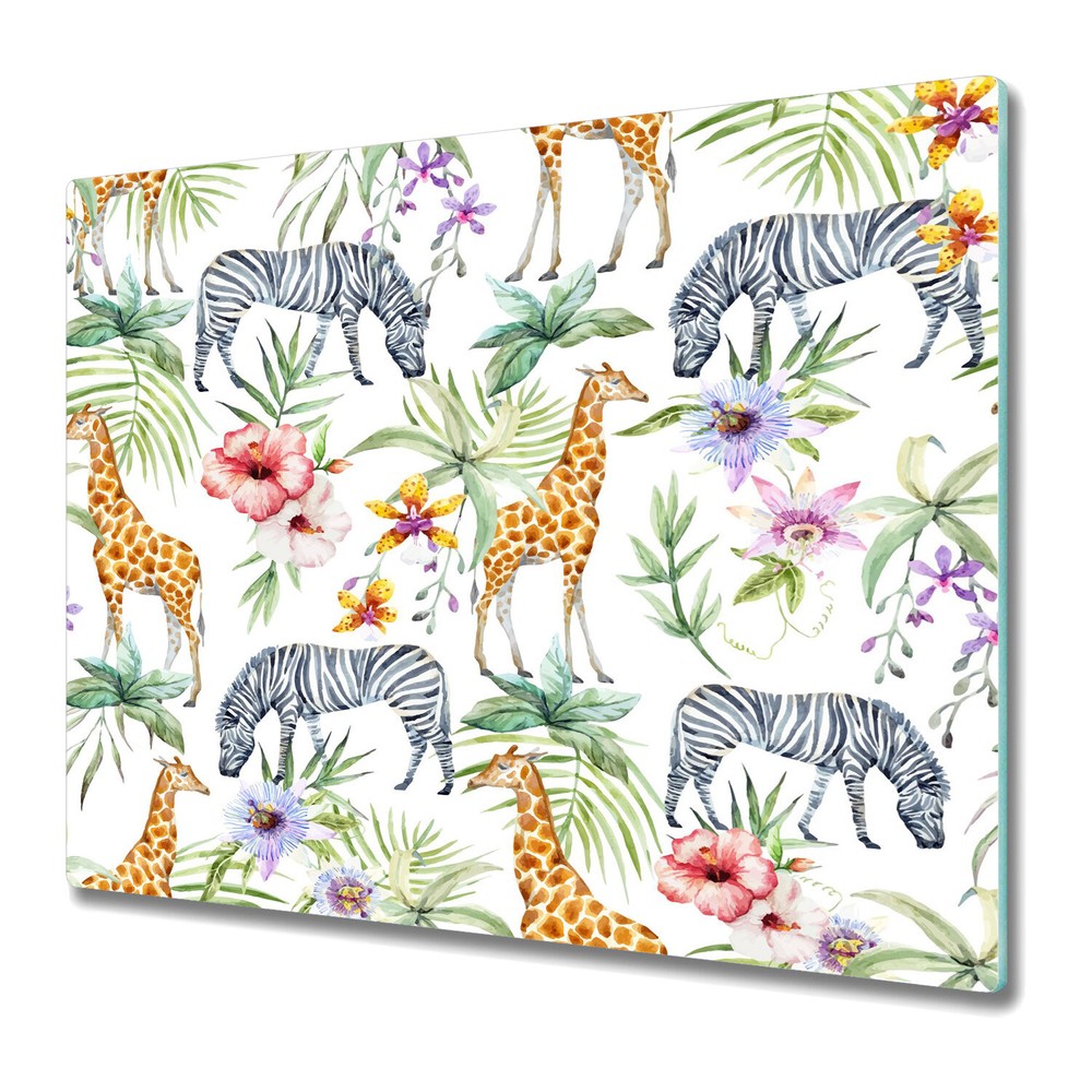 Glass Kitchen Chopping Board Exotic Giraffe Zebra Jungle wildlife 60x52