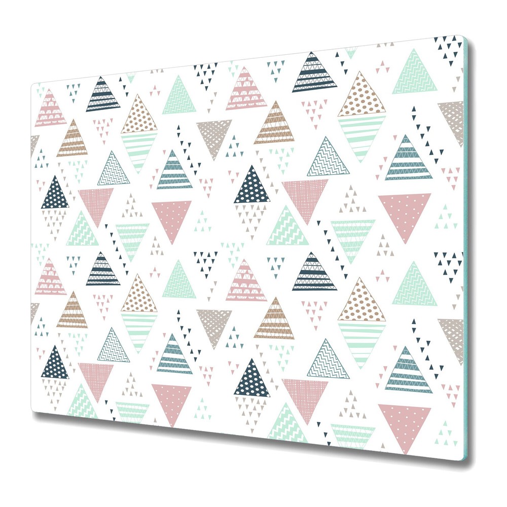 Glass Chopping Board Utensil hand drawn triangles white blue and pink 60x52