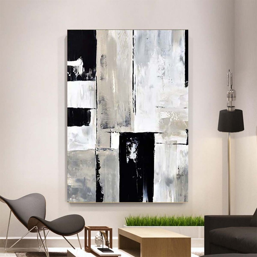485Custom Handmade Oil Painting Abstract Black White Decor Posters Wall Art