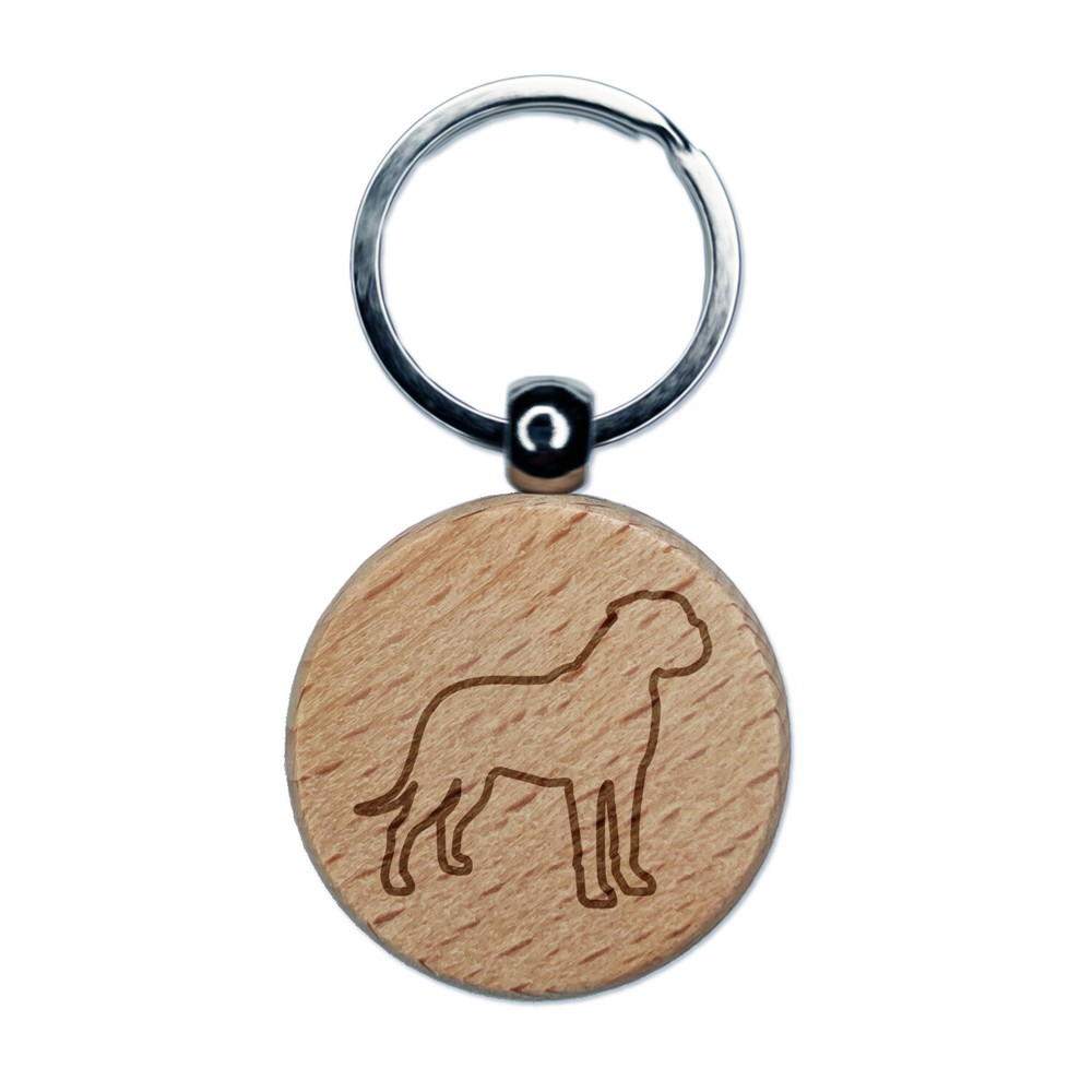 Bullmastiff Dog Outline Engraved Wood Round Keychain Tag Charm