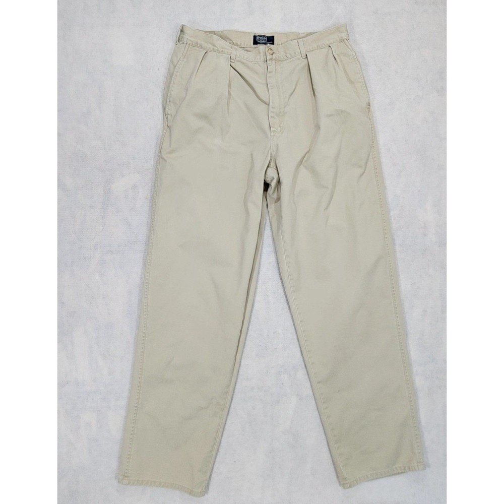Polo Ralph Lauren Pants Mens 32x31 Pleated Chino Beige Made in USA Khaki Vtg