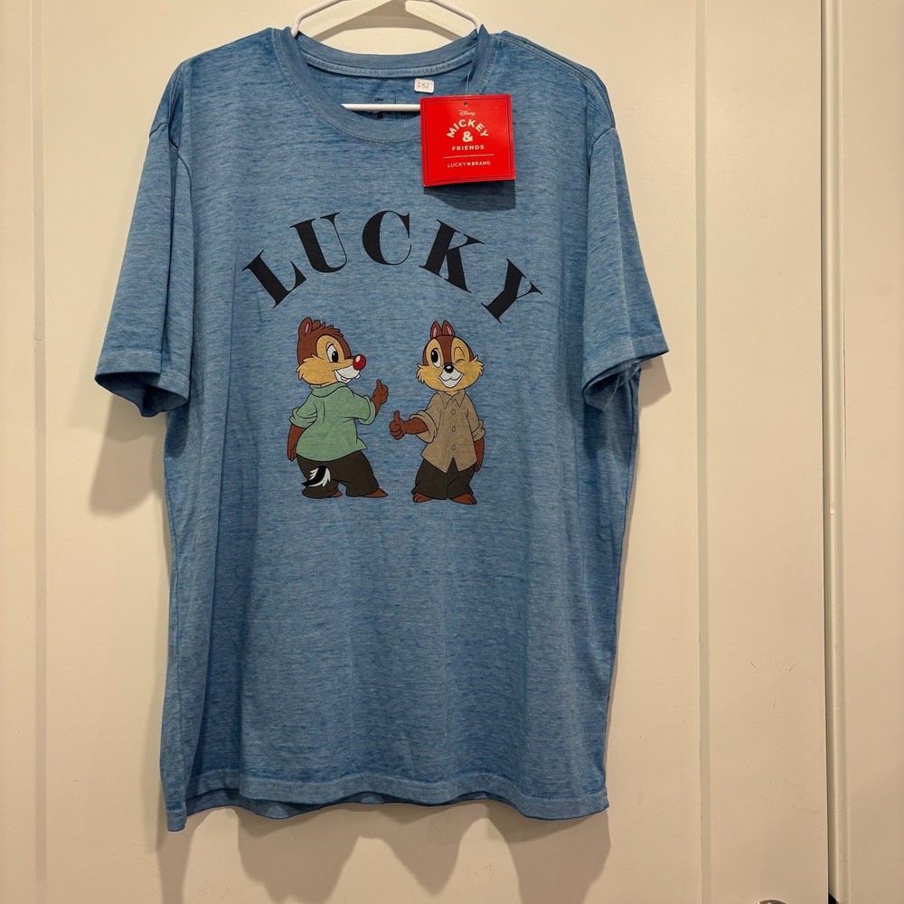 Lucky Brand Disney Chip n Dale Lucky Graphic T-Shirt Mens XL Blue Heather NWT