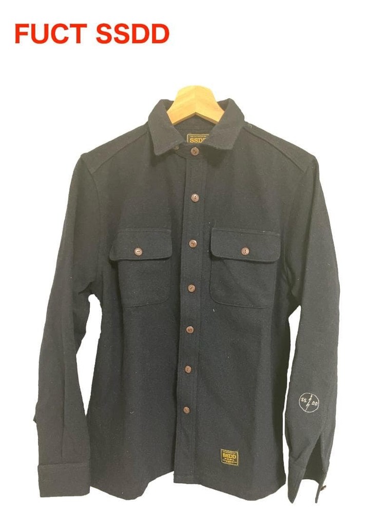 FUCT SSDD Long Sleeve Flannel Shirt S Navy Embroidered Logo