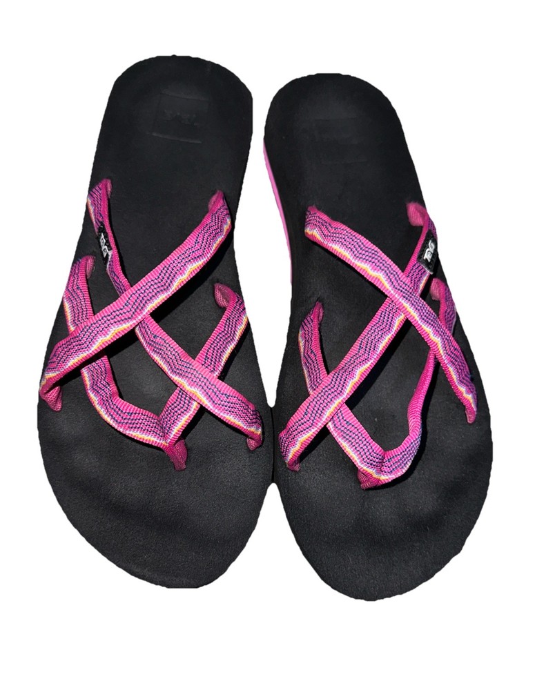 Teva Olowahu Womens Purple Pattern Mush Sandals Size 9 Lightweight Flip Flops
