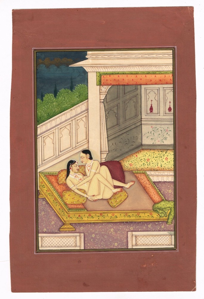 Vintage Handmade Indian Kamasutra Erotic Art Painting 6.5x10 Inches
