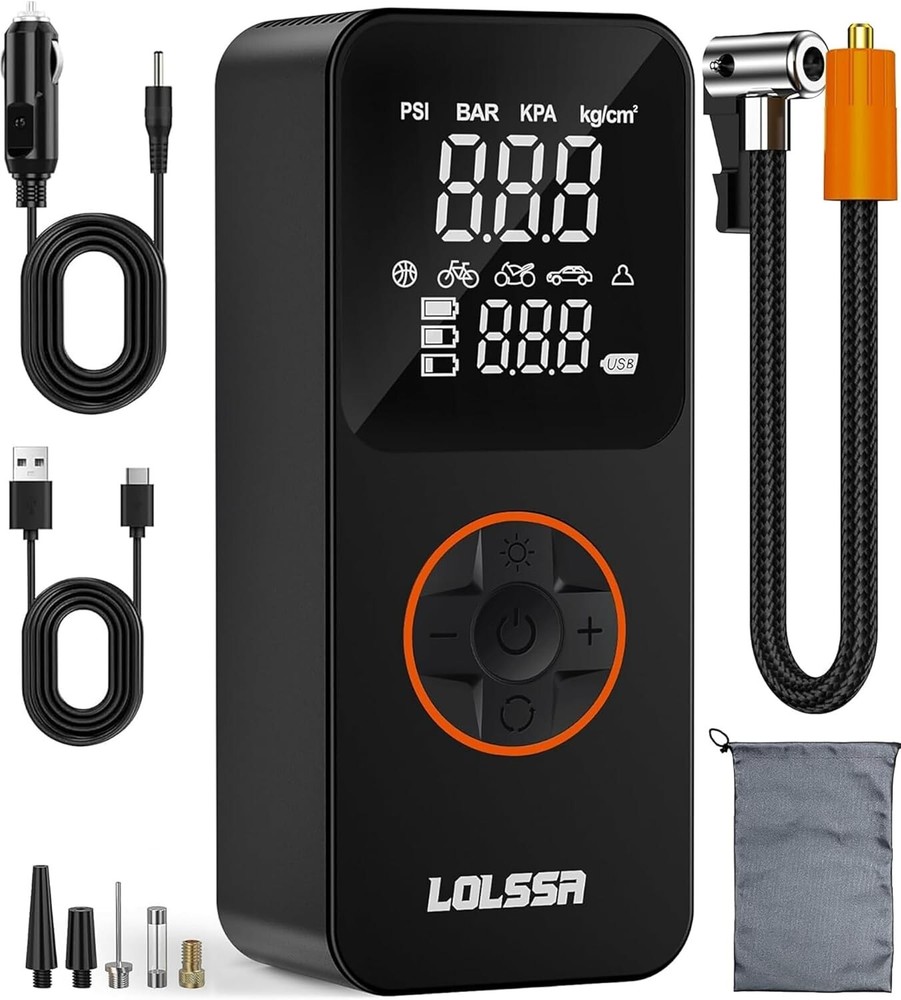 Portable Cordless Air Pump with Clear Pressure Display and Emergency Lights