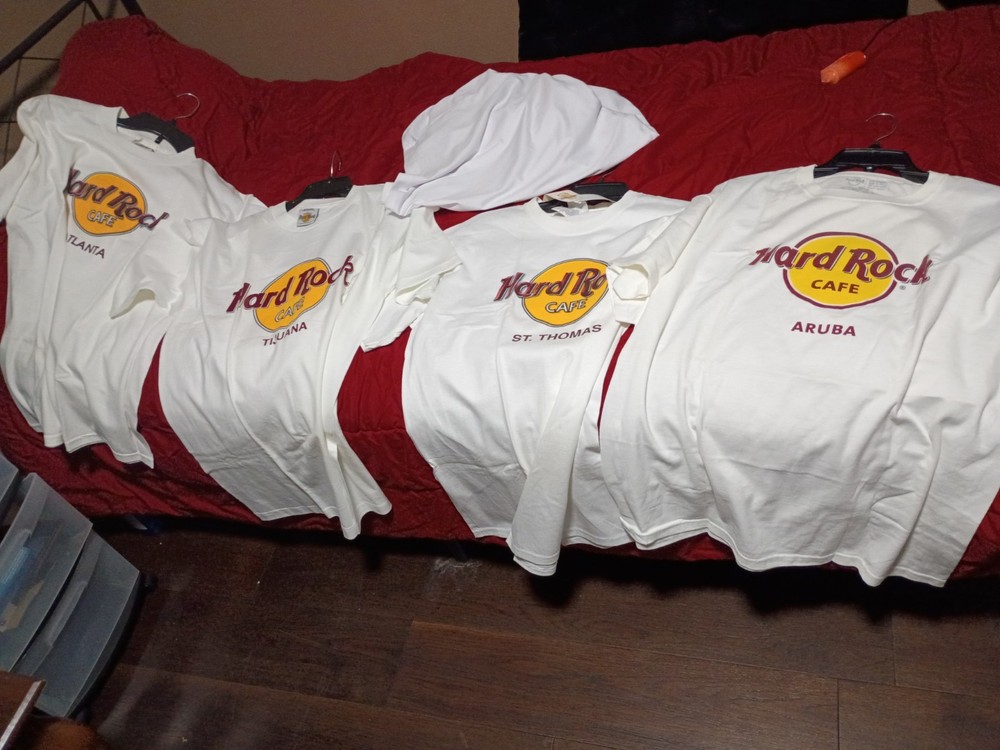 Hard Rock Cafe T- Shirt Lot of 4 Tijuana L, Atl. M,St.Thomas M., Aruba L. (Y2K?