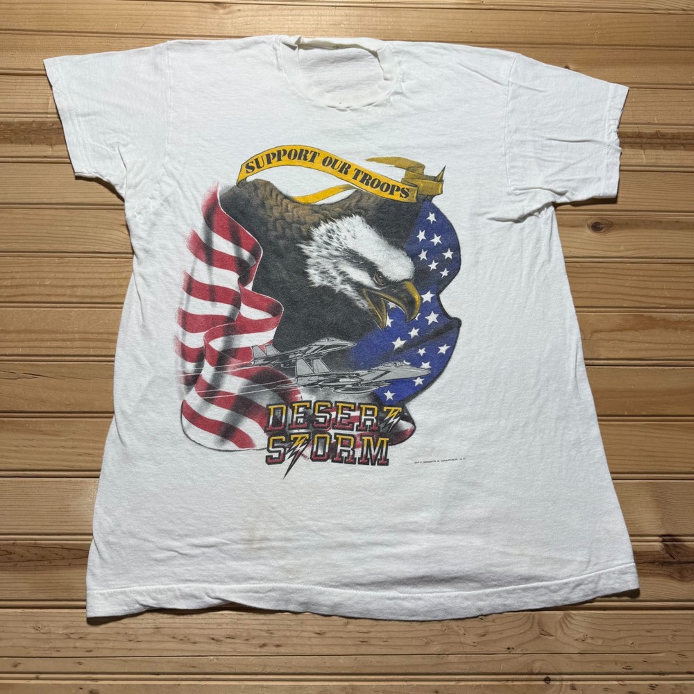 Vintage 1991 Operation Desert Storm Support Our Troops Eagle Flag T-Shirt USA XL