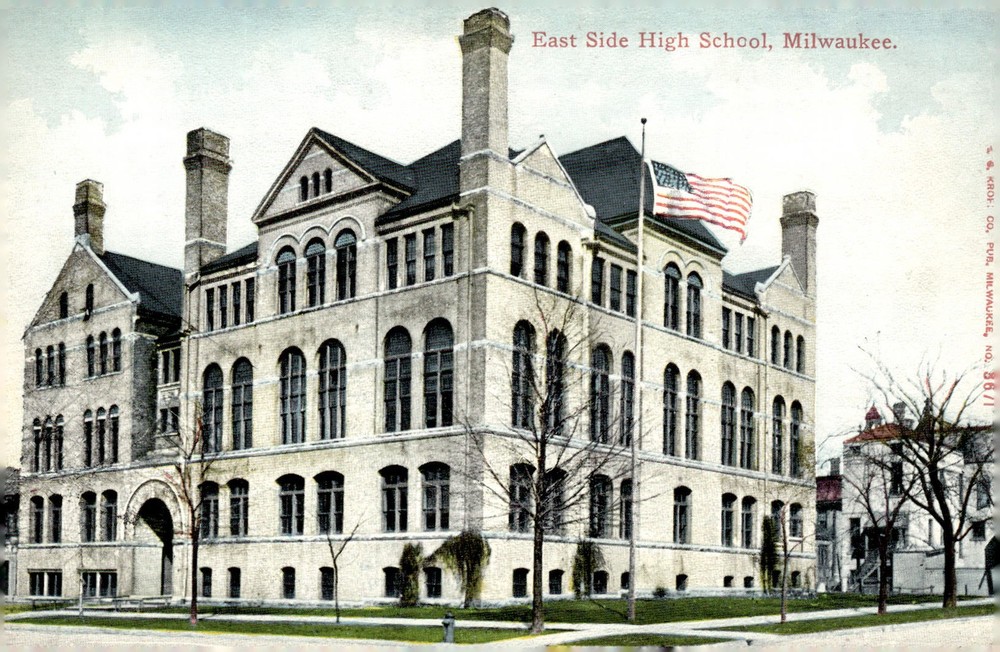 C1910 East Side High School Milwaukee WI Litho Architecture Antique Postcard