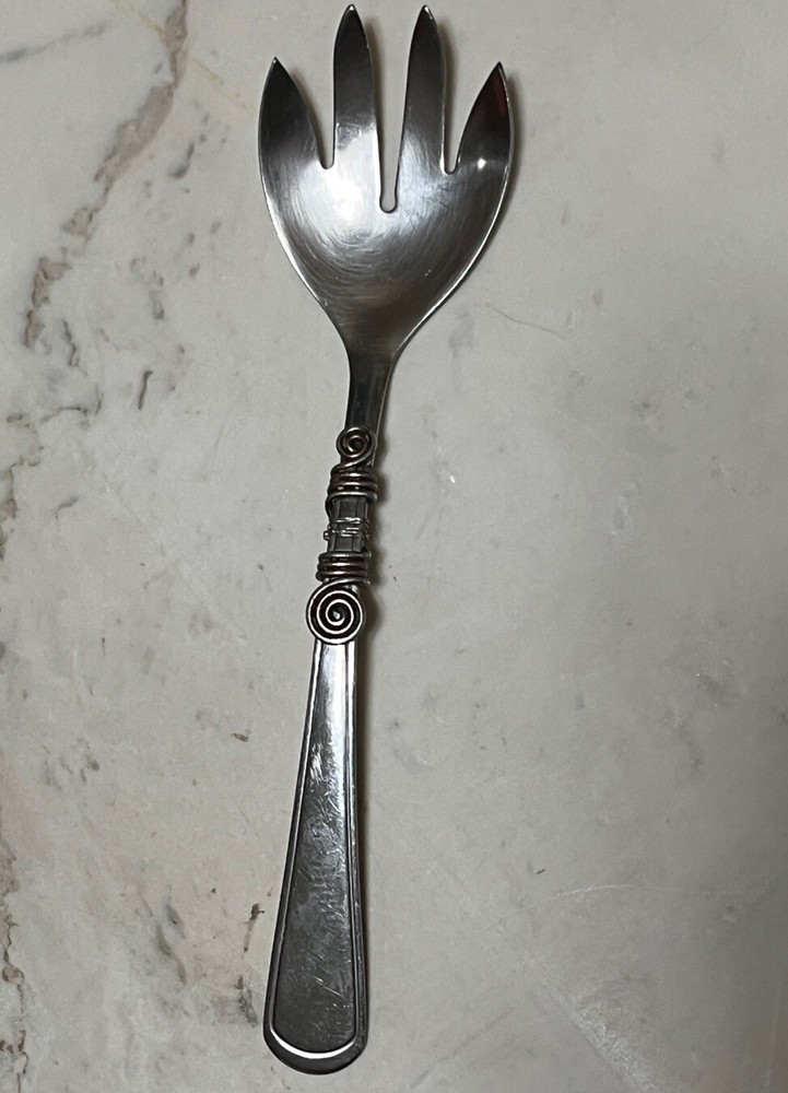 Salad Serving Fork 4 Prong Stainless Steel Flatware Utensil Scroll Swirl 10x2.5