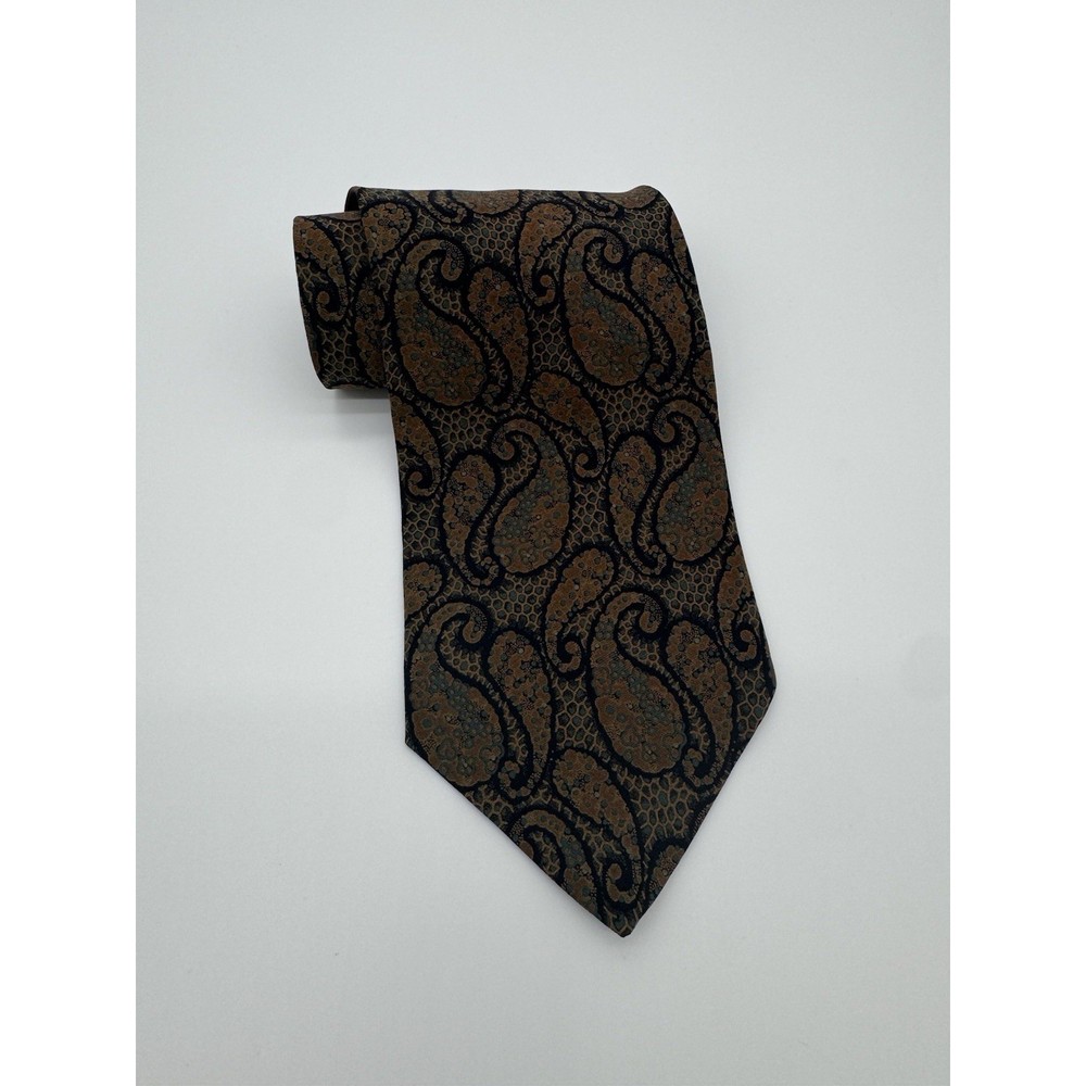 Giorgio Armani Cravatte Tie 100% Silk Brown Blue Paisley Italy Classic Luxury