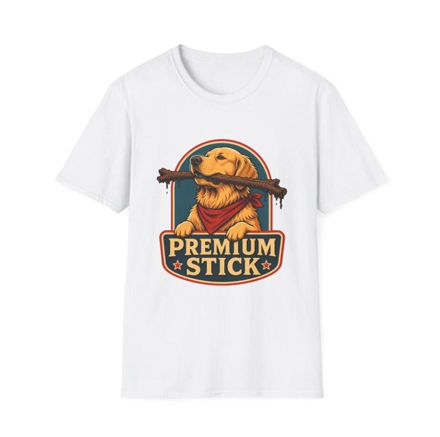Golden Retriever Dog Funny Retro Stick Humor Unisex Softstyle T-Shirt