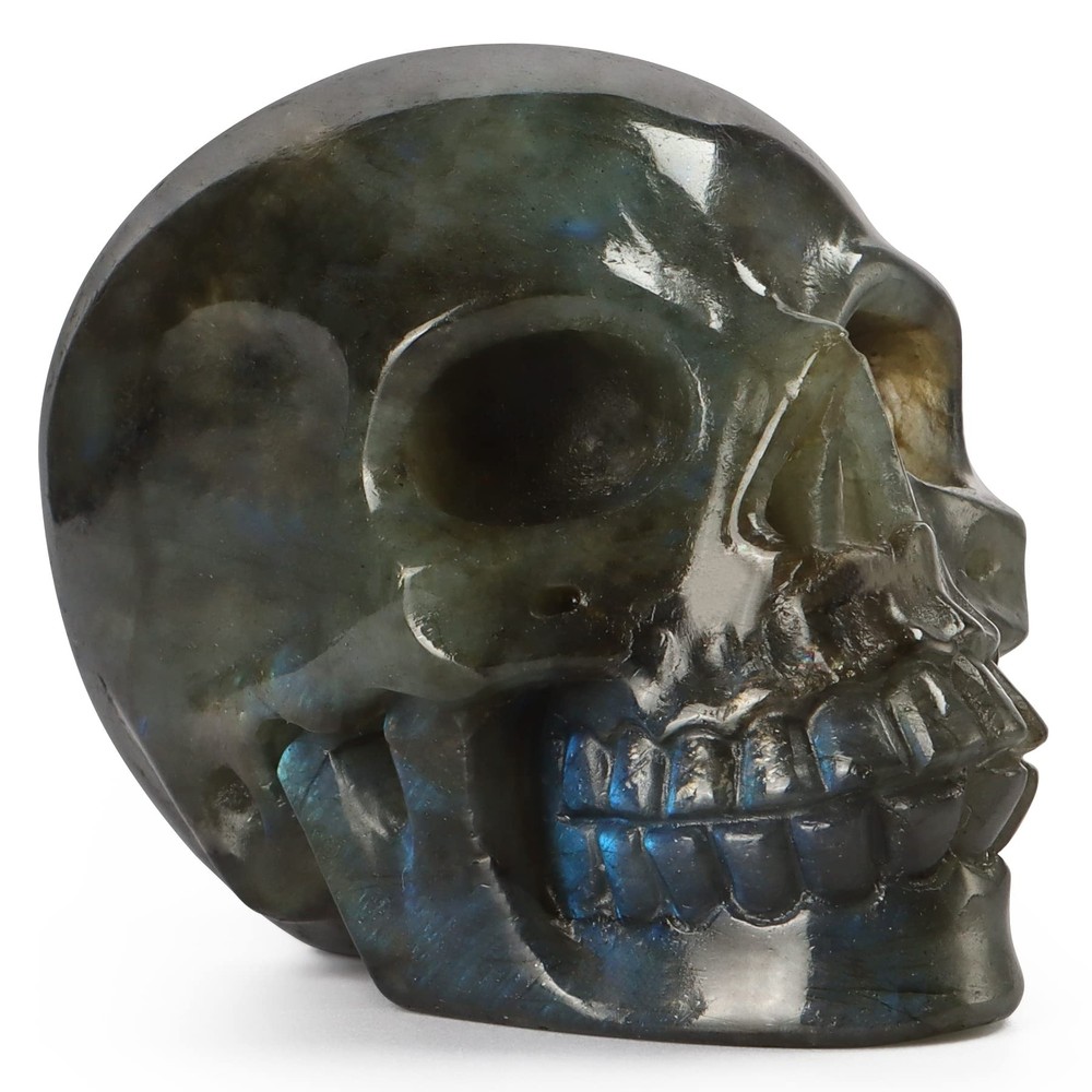 Artistone Halloween Labradorite Crystal Skull Head Statue Hand Carved Gemston...