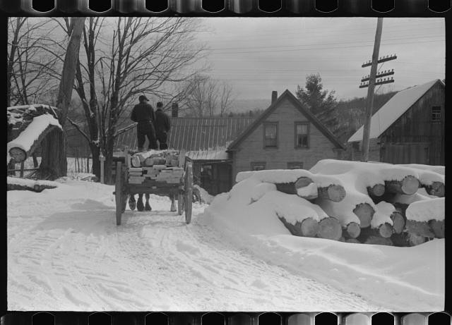 Photo:Warren New Hampshire 1938 Hurricane Sawmill Timber Logs Snow Scene