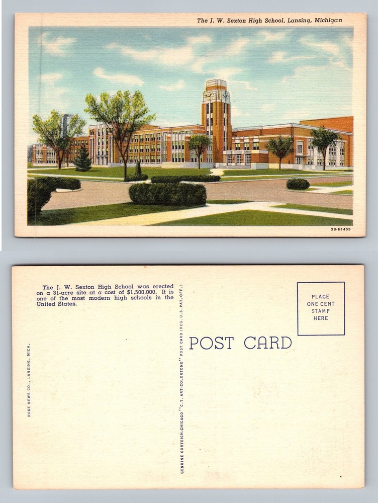 Lansing, MI-Michigan, Sexton High School Building View PC Vintage Postcard