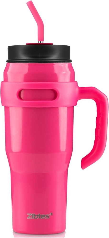 40oz Insulated Stainless Steel Tumbler with Handle, Straw Lid, Travel Mug