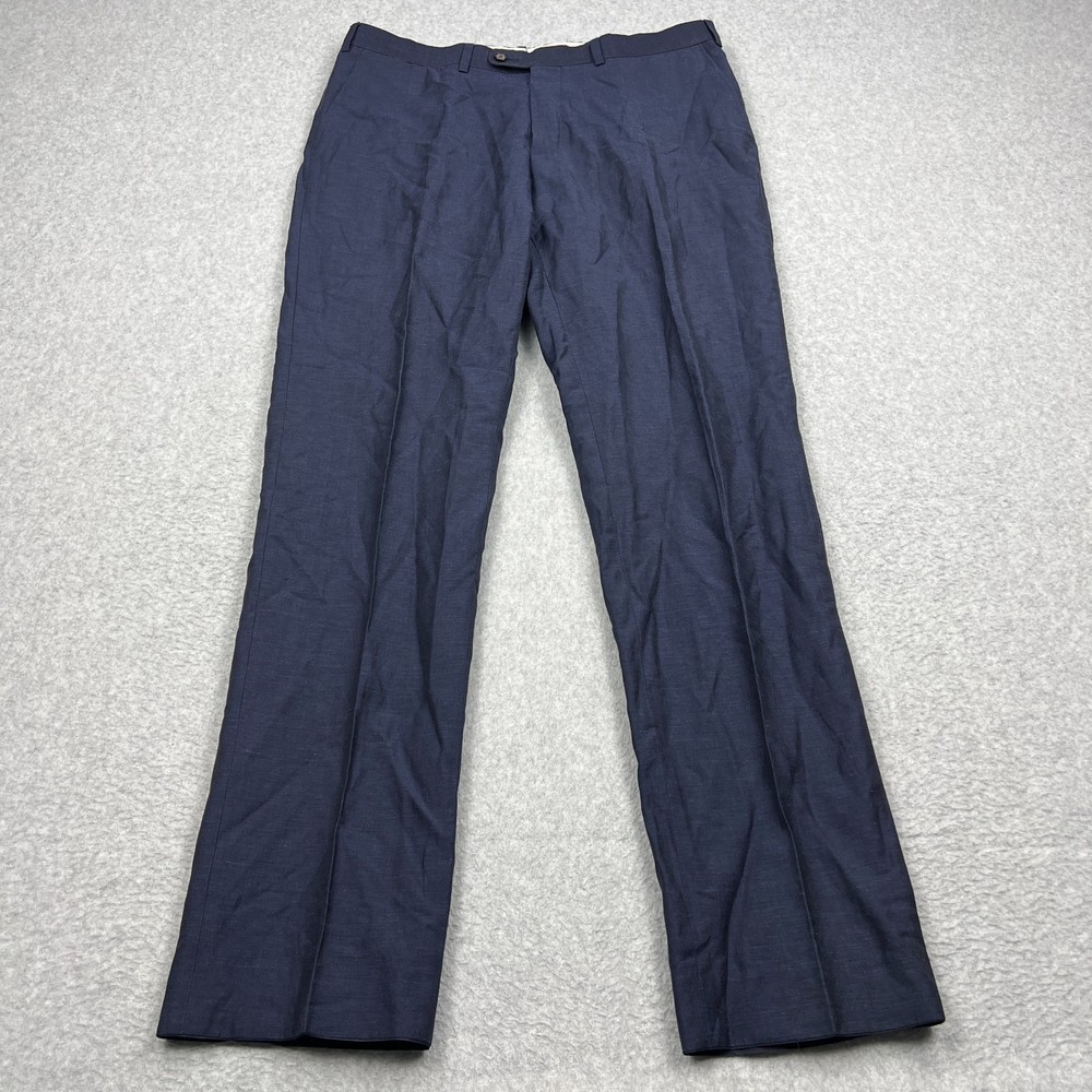 Suitsupply Brescia Pants Men's 52* 36X34 Blue Linen Wool Woven Trousers Slacks