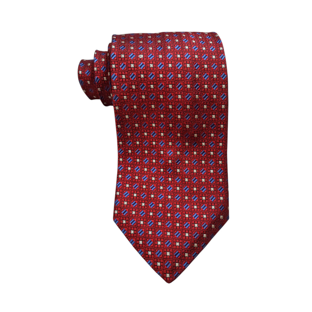 ROBERT TALBOTT BEST OF CLASS Tie 100% Silk Red Geometric Handsewn Made in USA