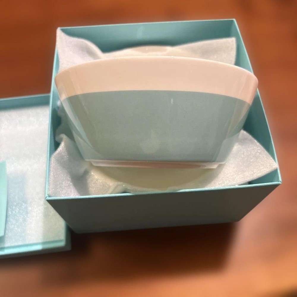 Tiffany & Co. Blue Bowl Set 2 Pcs Porcelain Stylish Unused with Ribbon