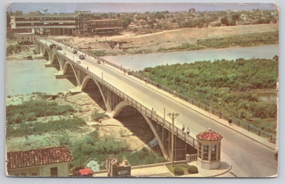 1950 Laredo, TX International Bridge Postcard - Plastichrome Posted