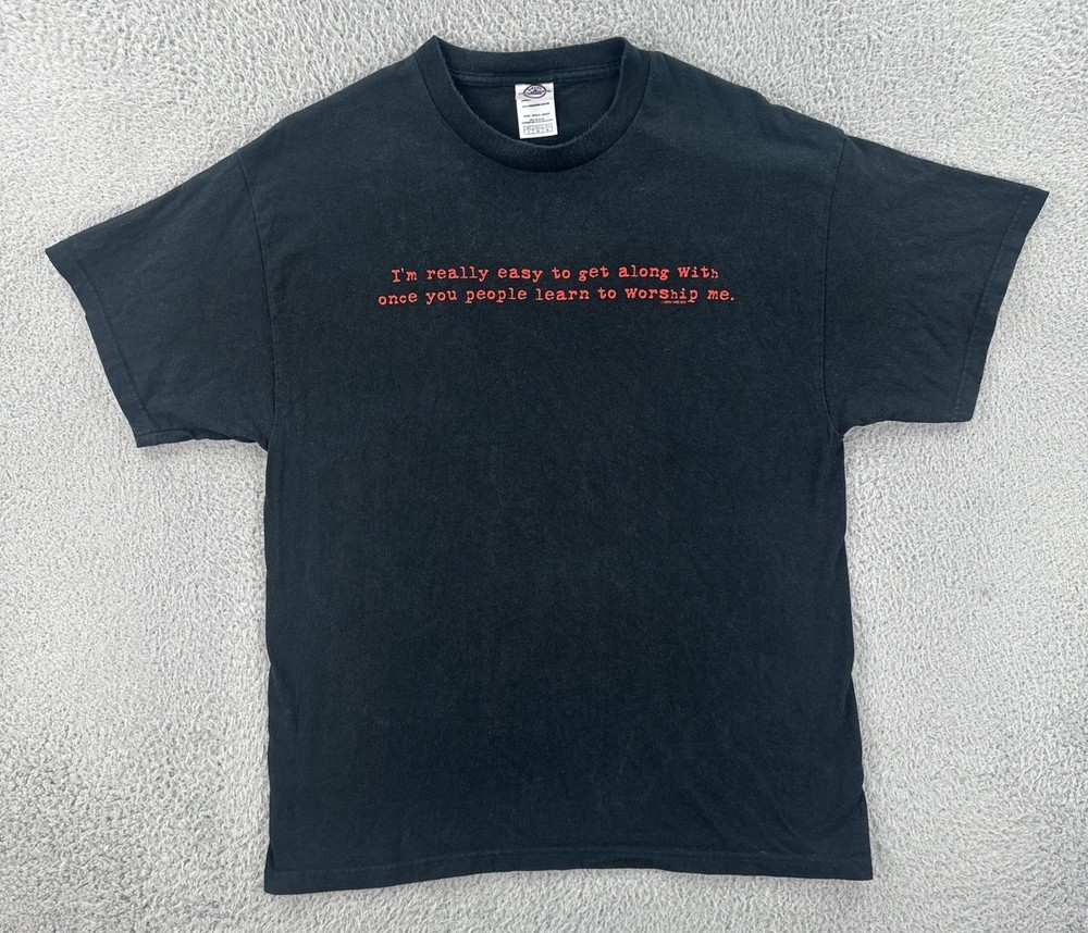 Vintage Delta Pro Weight Mens Large Black Shirt Y2K Funny Humor Tee Worship Me
