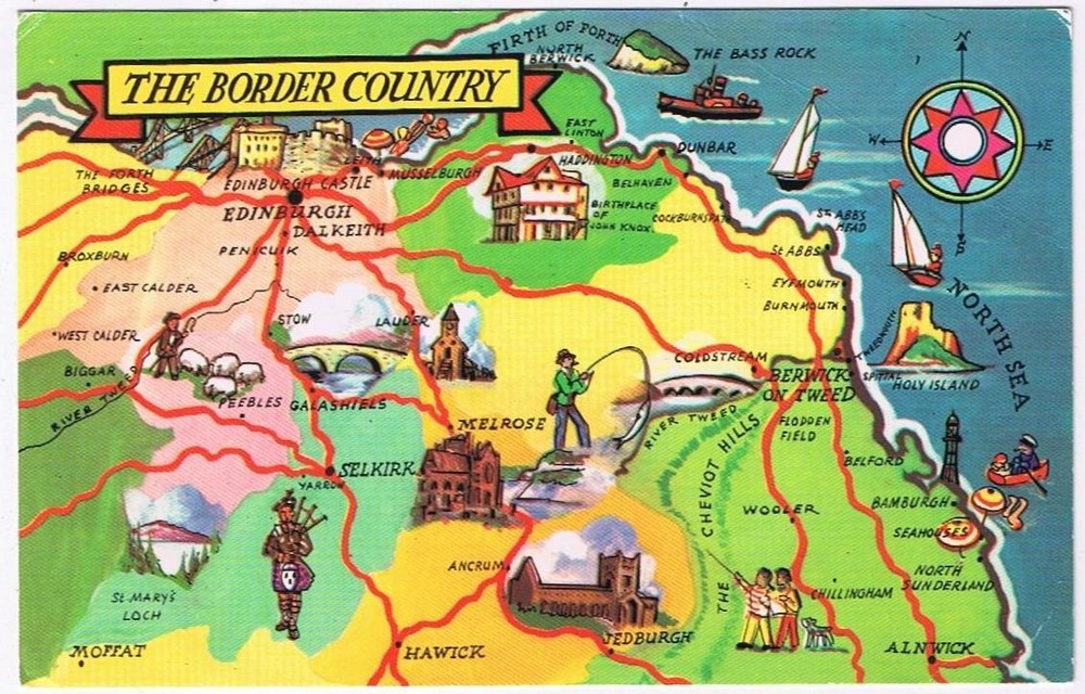 United Kingdom UK Postcard Pictoral Map Of Border Country