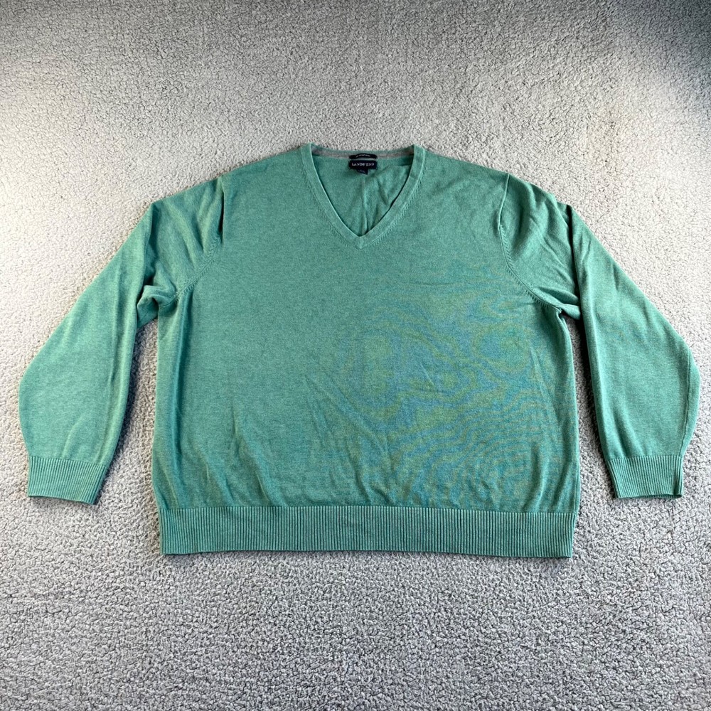 NEW Lands' End Sweater Mens 2XL (50-52) Green Pullover Supima Cotton V Neck