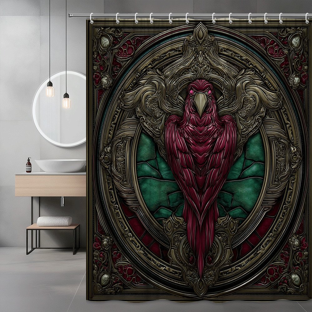 Gothic Bird Shower Curtain Raven Art Print Dark Red Green
