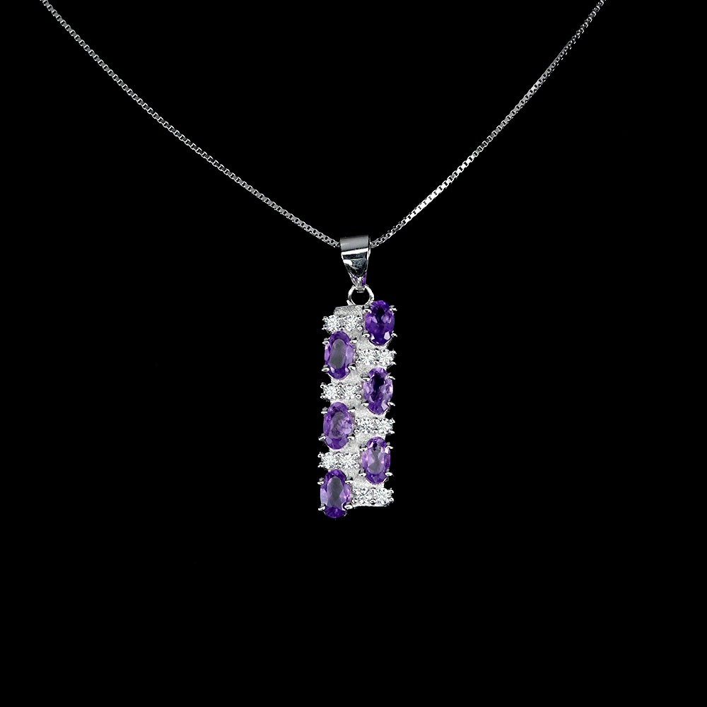 Oval Amethyst 925 Sterling Silver Necklace 18 Inch
