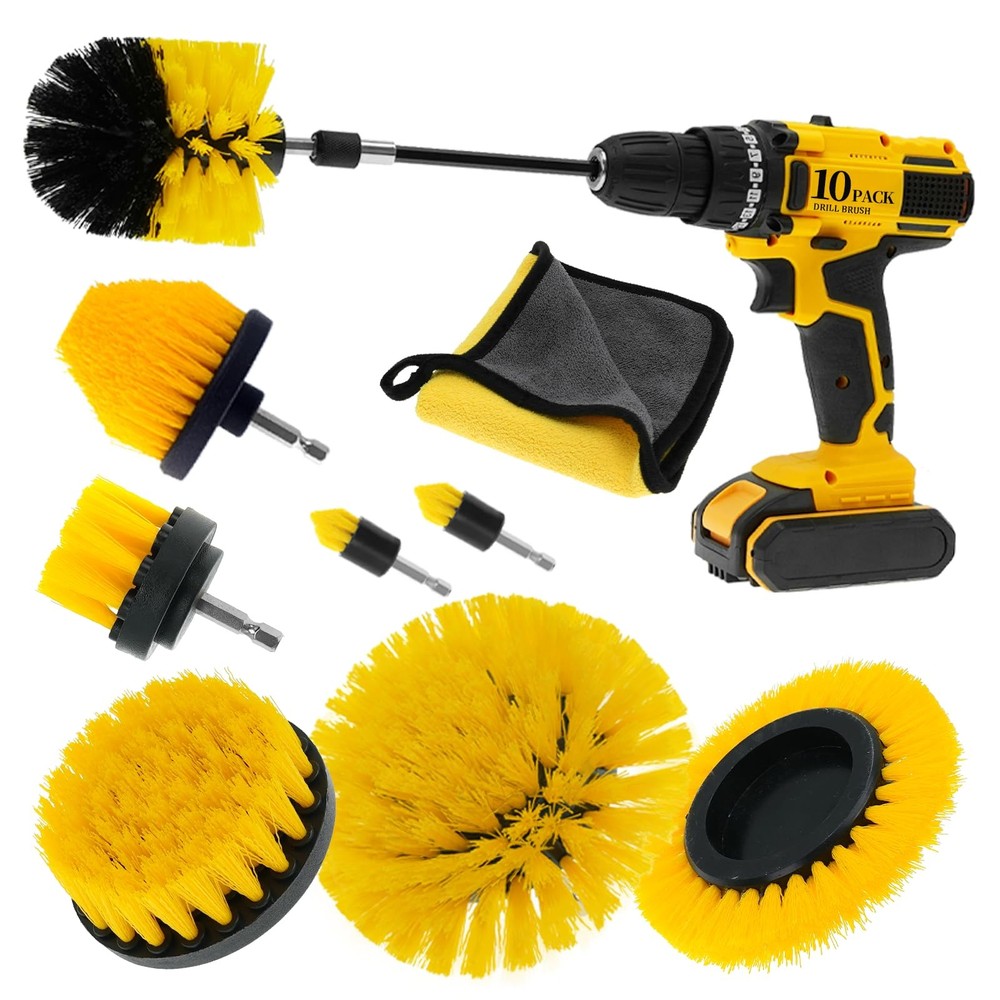 10-Piece Multi-Surface Drill Brush Set for Bathroom Tile Grout Tub Shower Cleaning