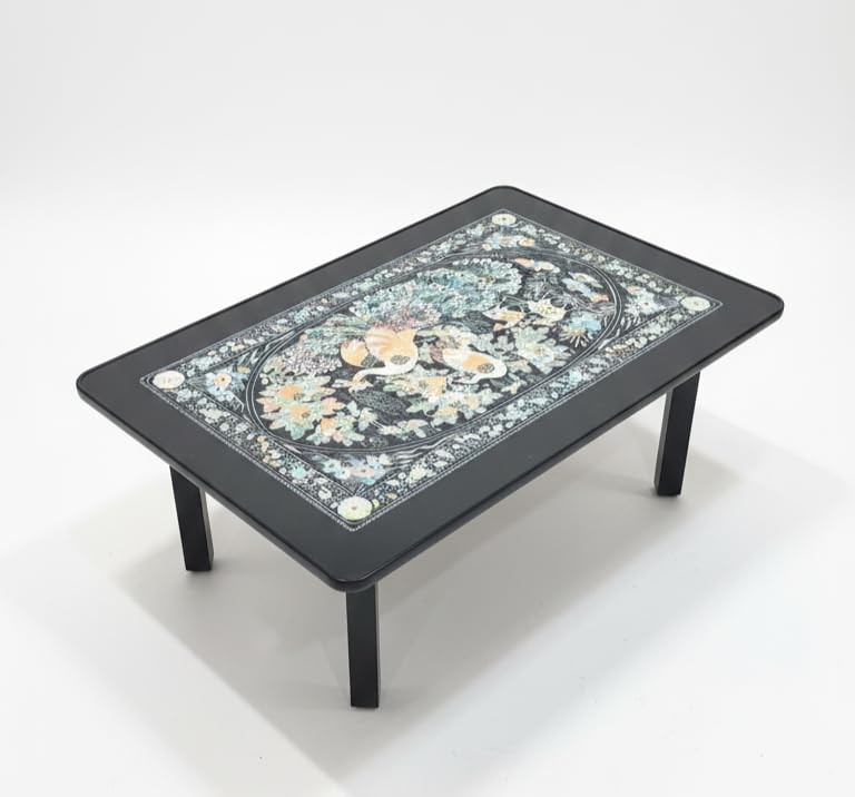Korean Traditional Soban Style Folding Table Phoenix Design Floor Dining Accent