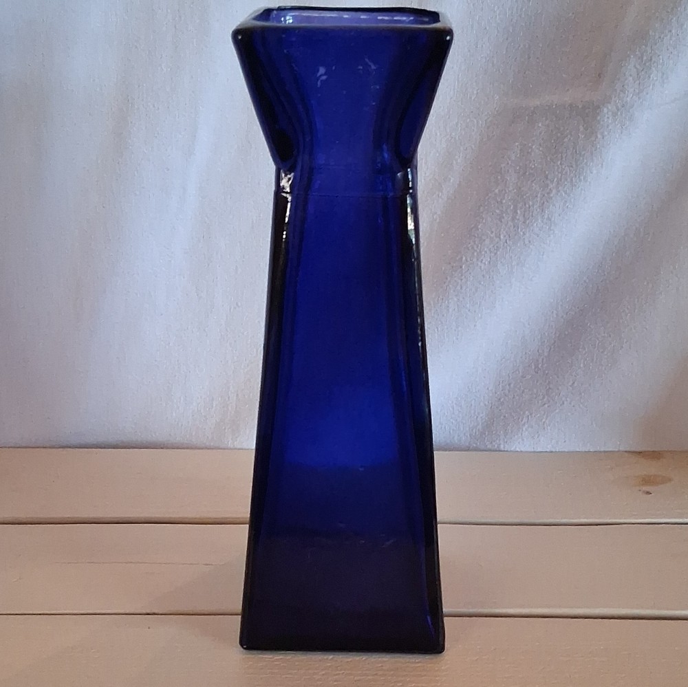 Cobalt Blue Glass Vase Decorative Solid Glossy 11 in Tall 4 in Wide
