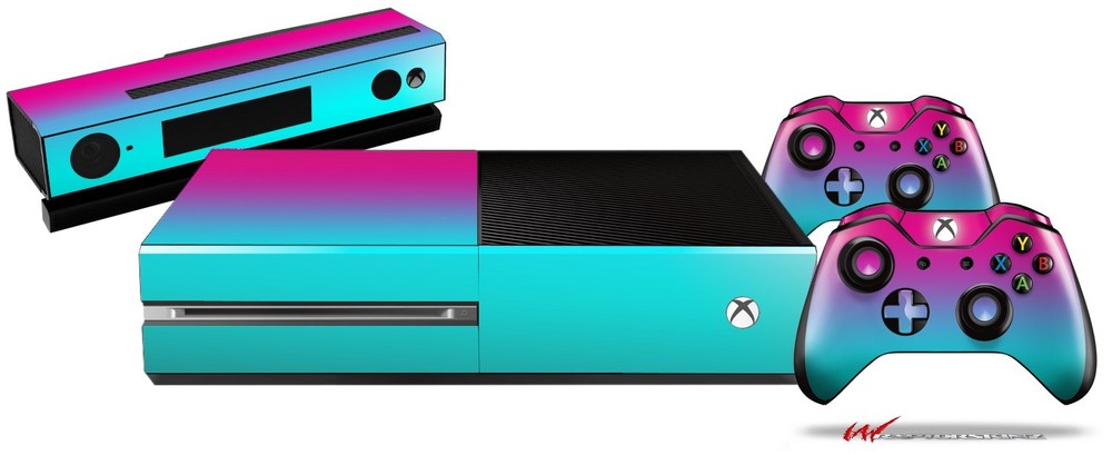 Smooth Fades Neon Teal Hot Pink Skin Set fits XBOX One Console Controllers