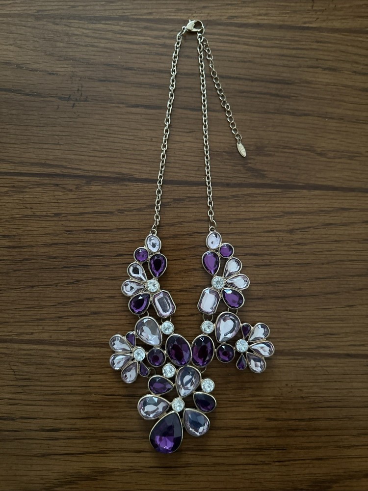 VTG VCLM Purple and Clear Rhinestone Gold Tone Statement Necklace